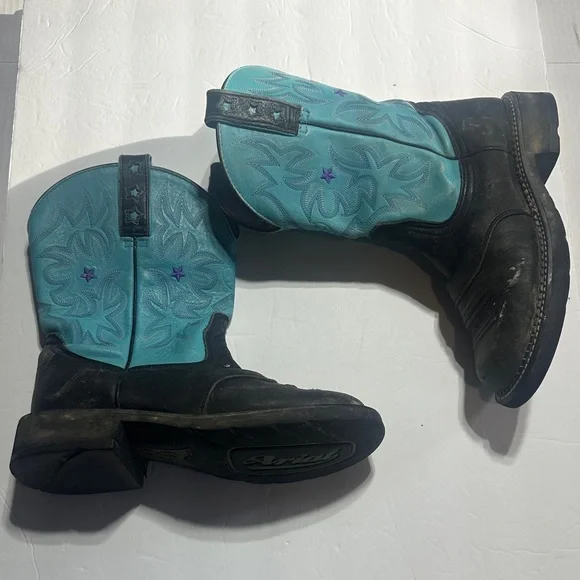 Ariat leather upper Turquoise purple & Black Western Cowboy Boots w pull tabs 9 - Picture 2 of 11